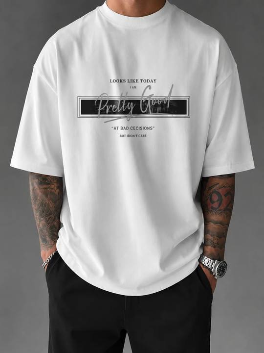 ILEERA® Oversized Pretty Good At Bad Decisions Front Print T-Shirt
