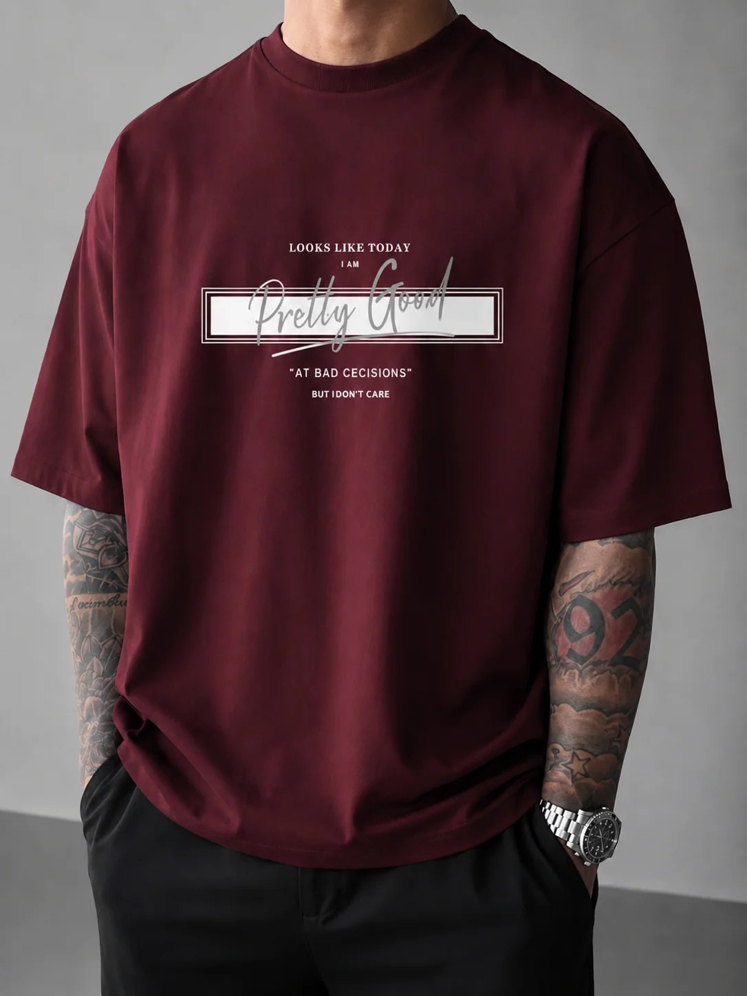 ILEERA® Oversized Pretty Good At Bad Decisions Front Print T-Shirt
