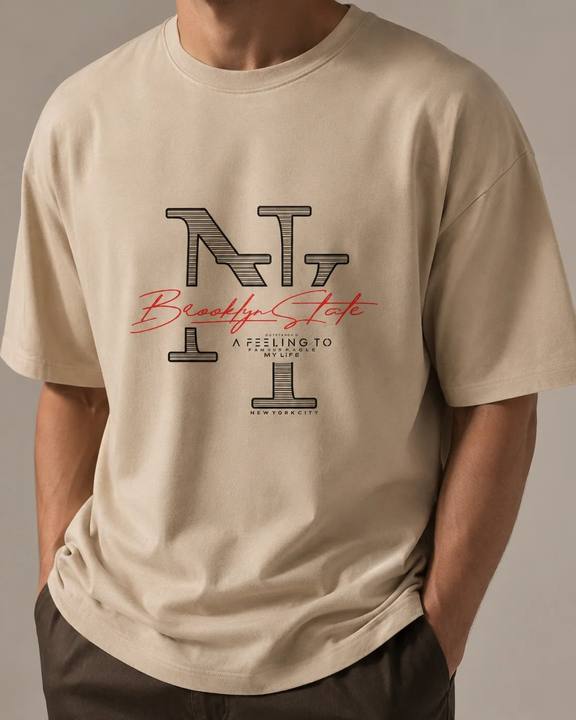 ILEERA® Oversized Brooklyn State NY Front Print T-Shirt