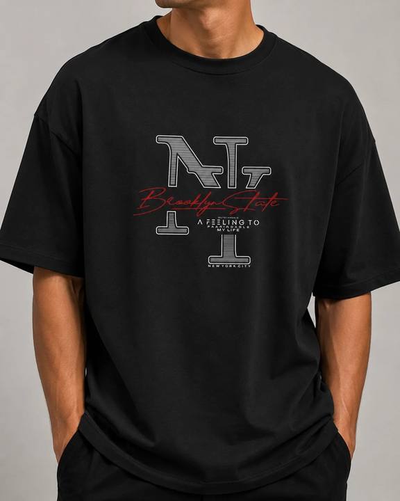 ILEERA® Oversized Brooklyn State NY Front Print T-Shirt
