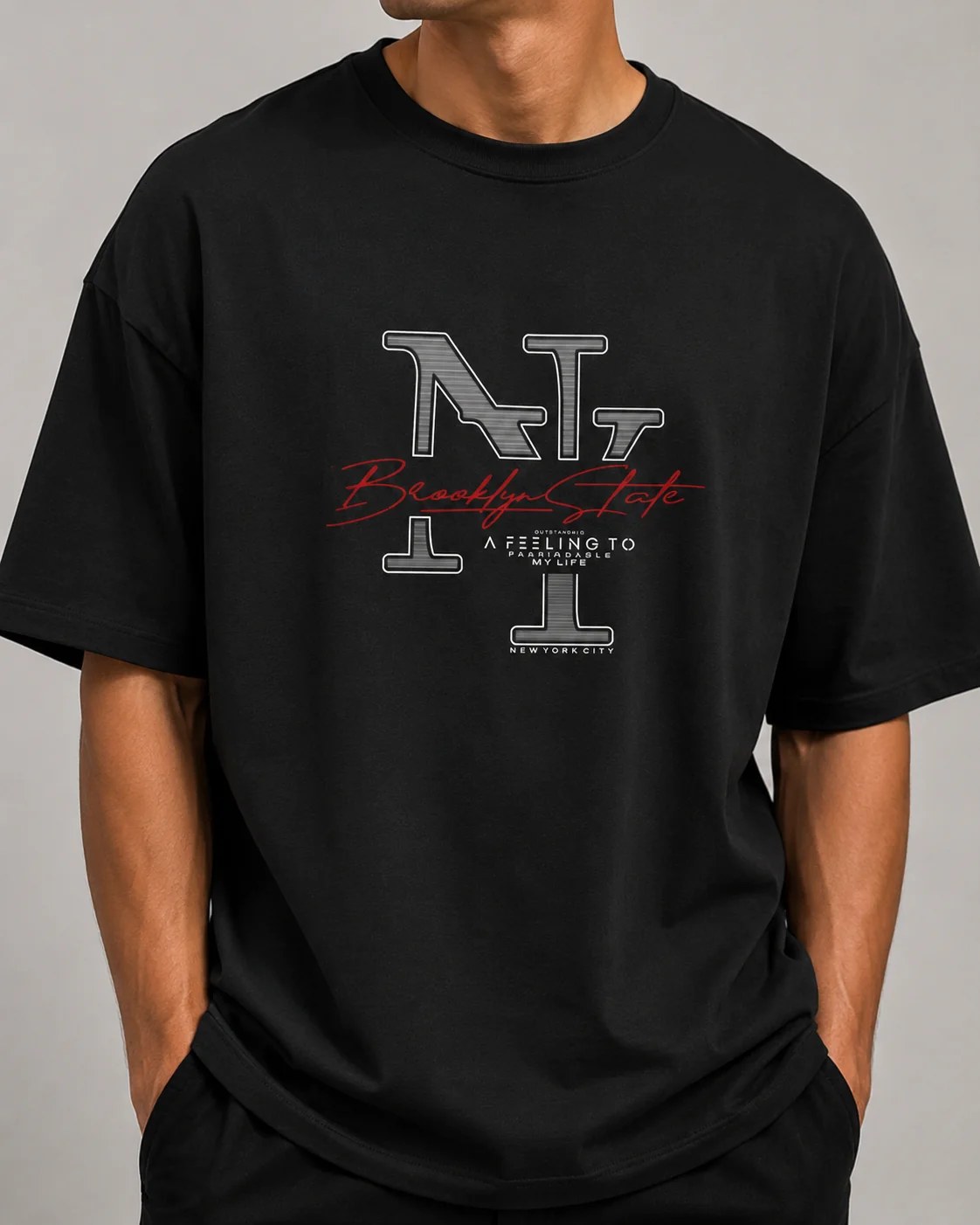 ILEERA® Oversized Brooklyn State NY Front Print T-Shirt