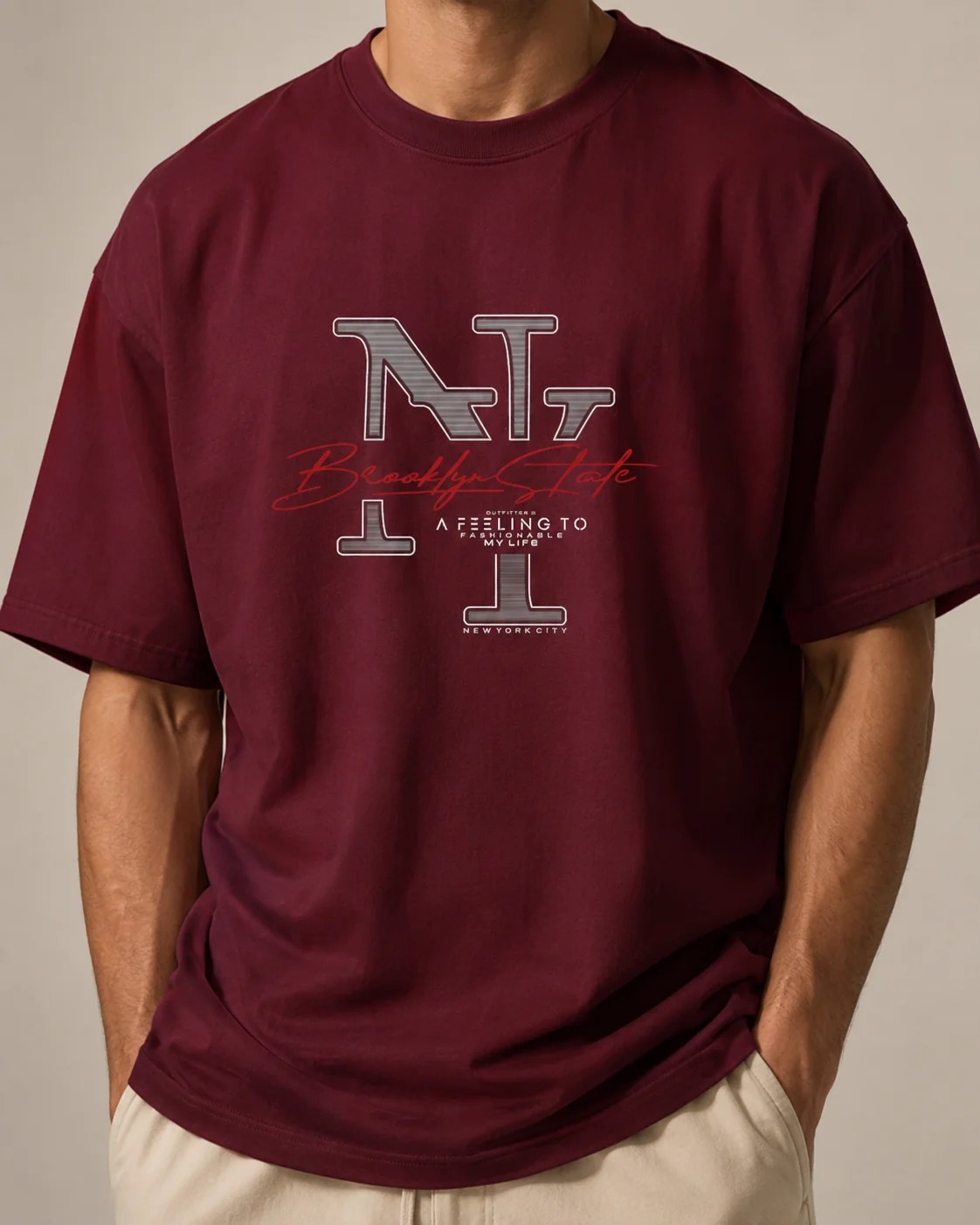 ILEERA® Oversized Brooklyn State NY Front Print T-Shirt