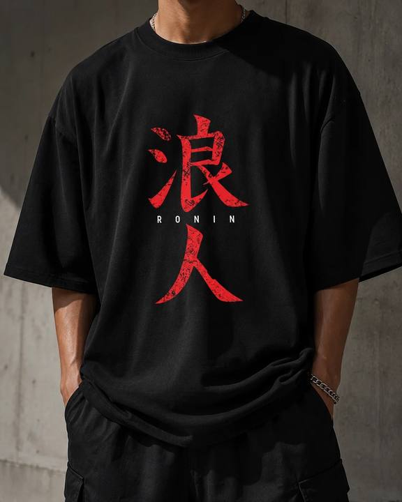 ILEERA® Oversized Ronin Kanji Front Print T-Shirt