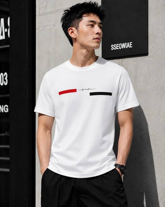 ILEERA® Premium Cotton Regular Fit Freedom Minimal Print T-Shirt