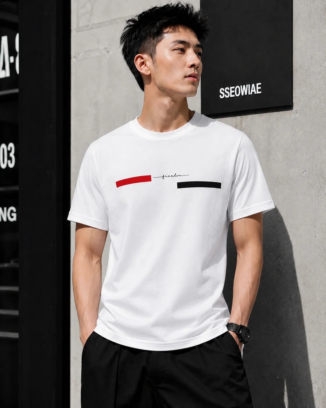 ILEERA® Premium Cotton Regular Fit Freedom Minimal Print T-Shirt