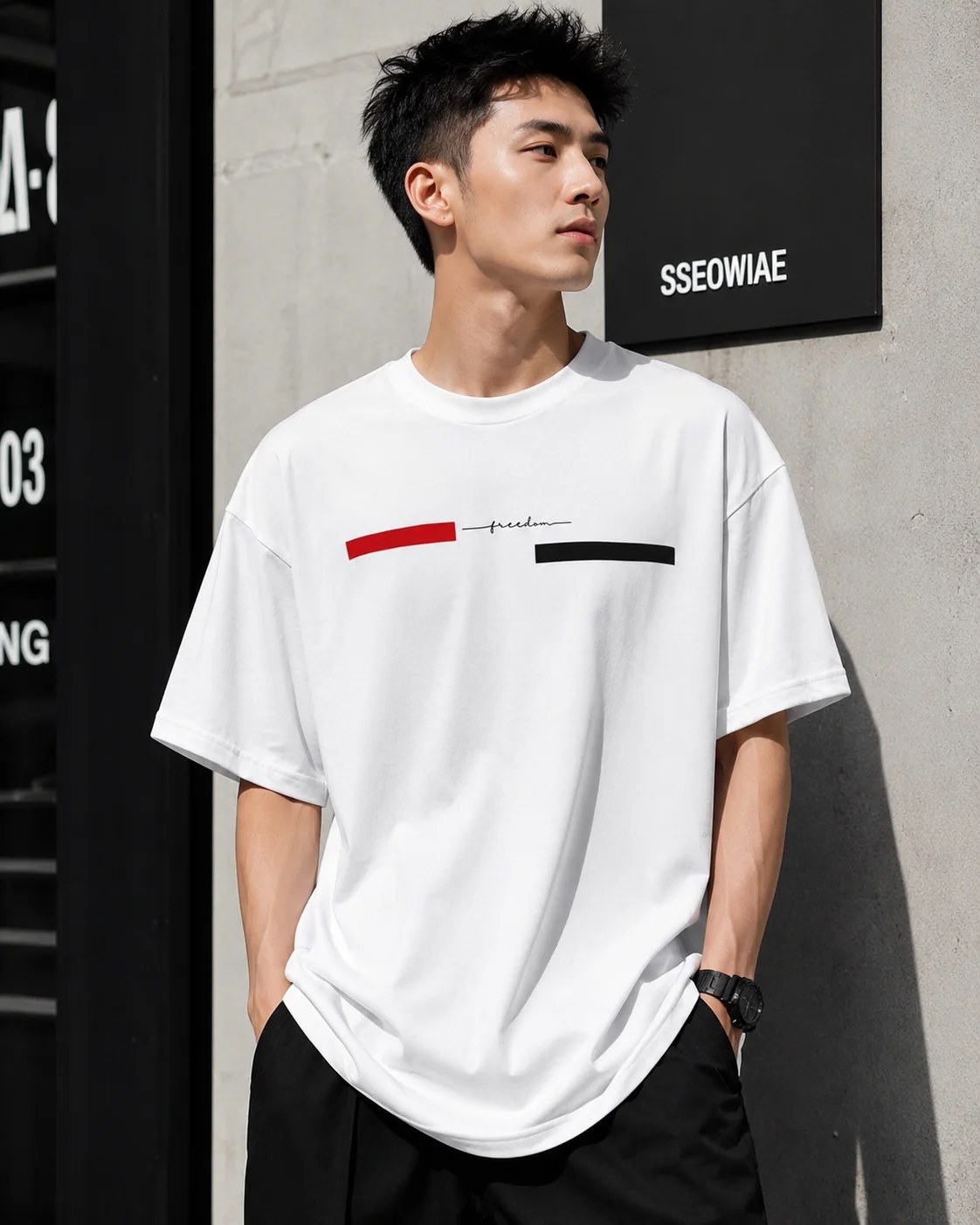 ILEERA® Premium Cotton Oversized Freedom Minimal Print T-Shirt