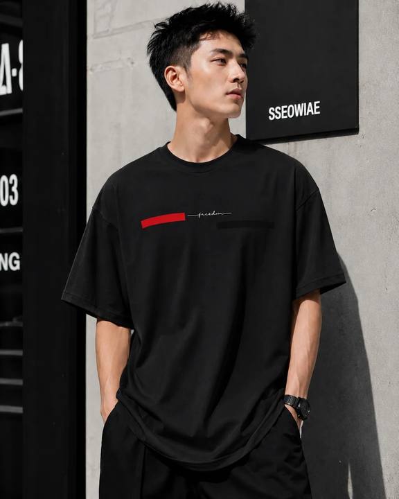 ILEERA® Premium Cotton Oversized Freedom Minimal Print T-Shirt