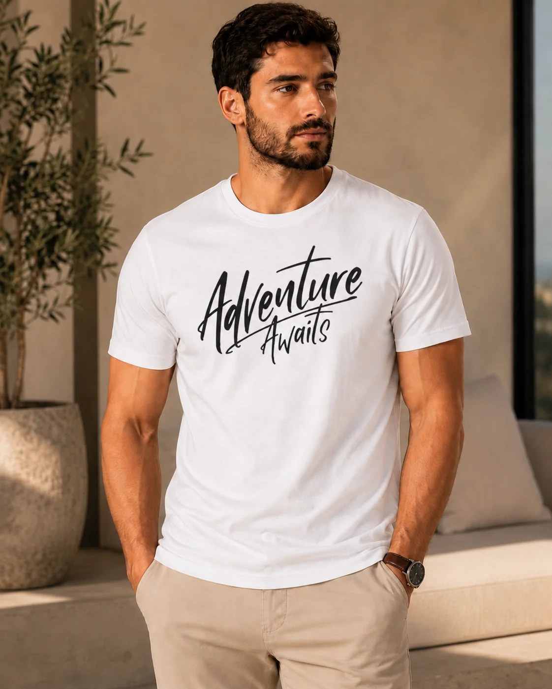 تيشيرت Regular Fit قطن 100% بطبعة Adventure Awaits ستايل مغامرات بإطلالة حرة وعصرية