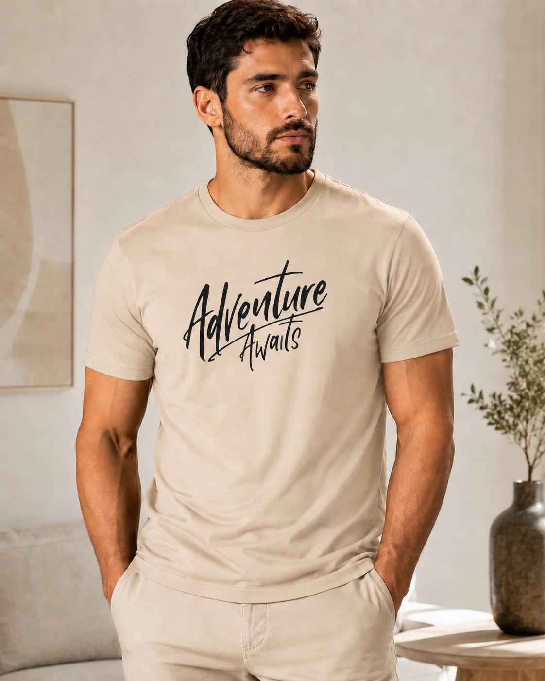 تيشيرت Regular Fit قطن 100% بطبعة Adventure Awaits ستايل مغامرات بإطلالة حرة وعصرية