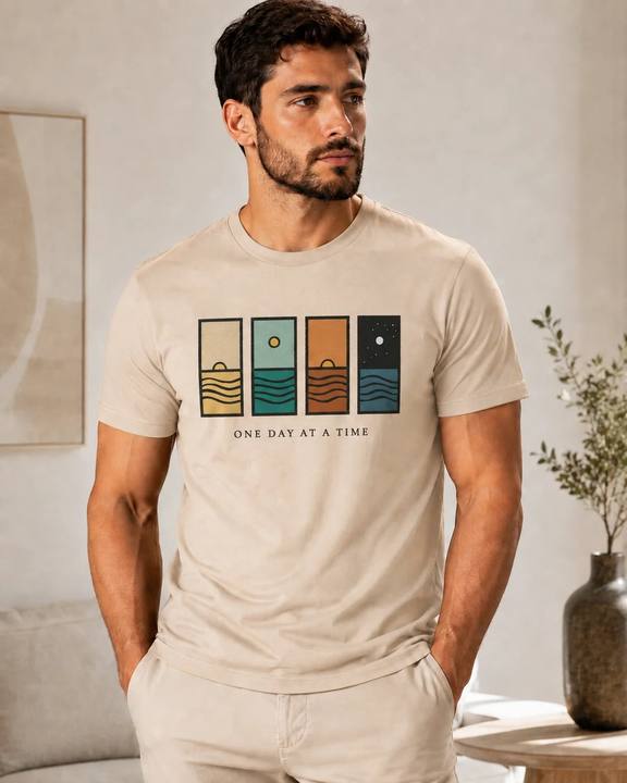 ILEERA® Premium Cotton Regular Fit One Day At A Time Print T-Shirt