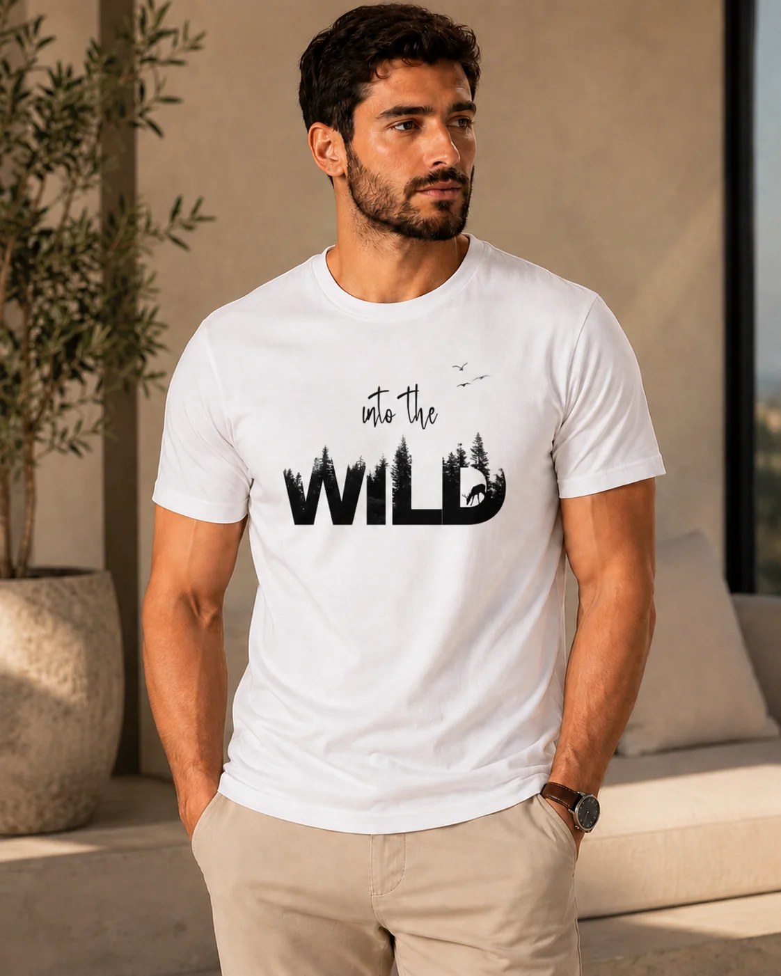 ILEERA® Premium Cotton Regular Fit Into The Wild Print T-Shirt
