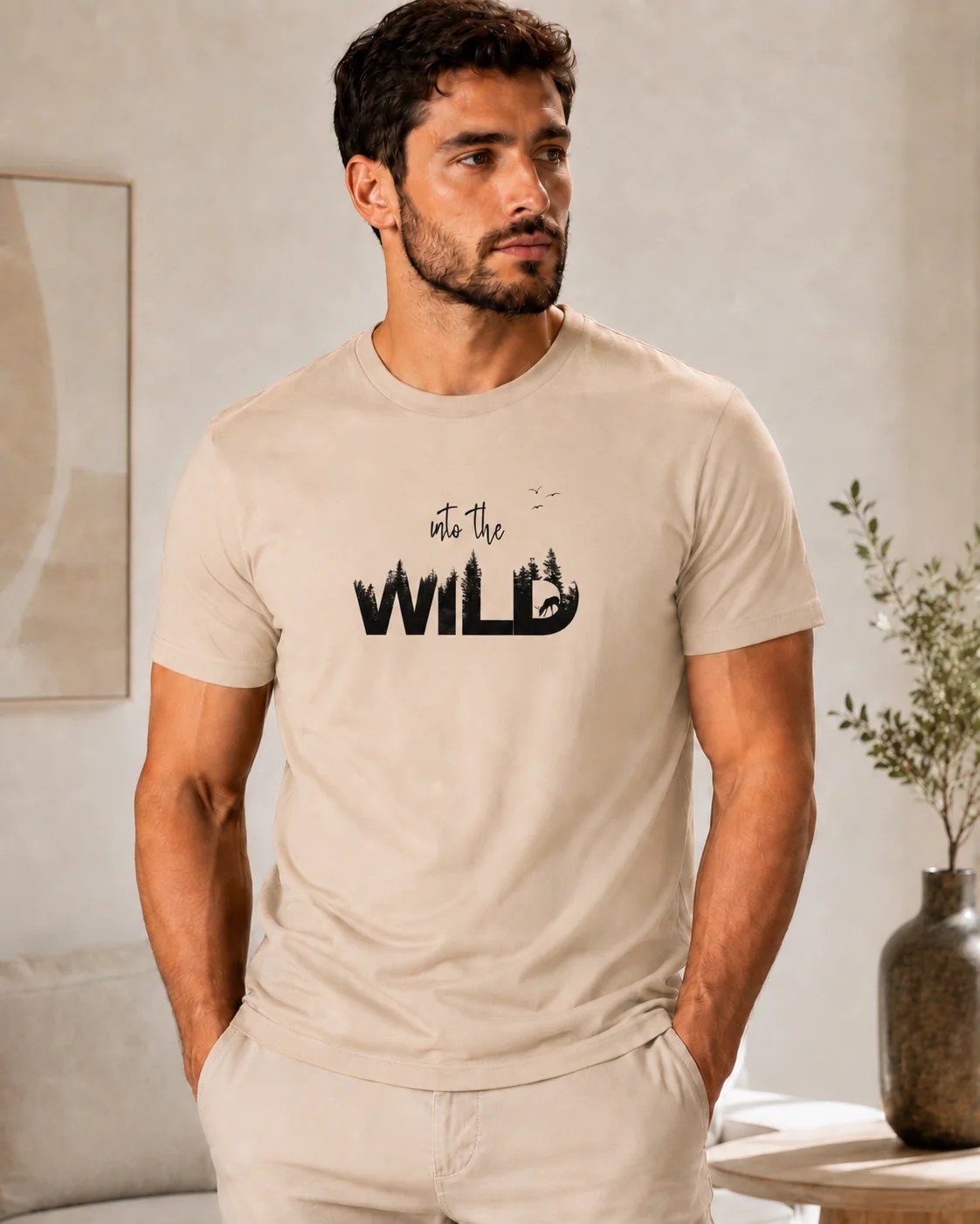 ILEERA® Premium Cotton Regular Fit Into The Wild Print T-Shirt
