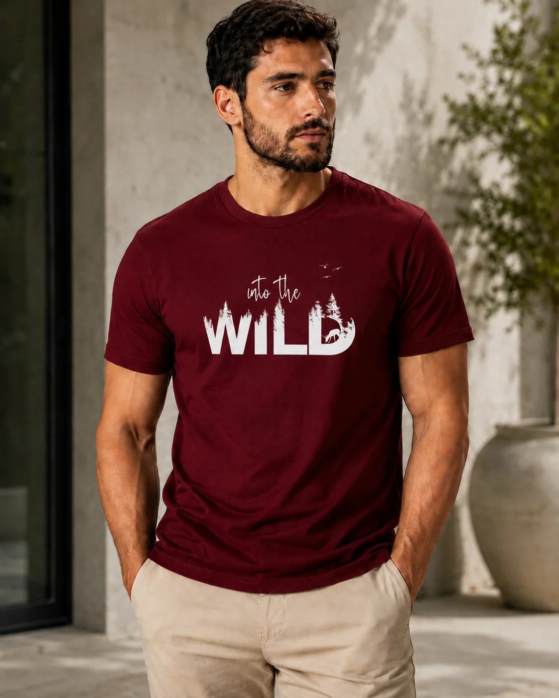 ILEERA® Premium Cotton Regular Fit Into The Wild Print T-Shirt