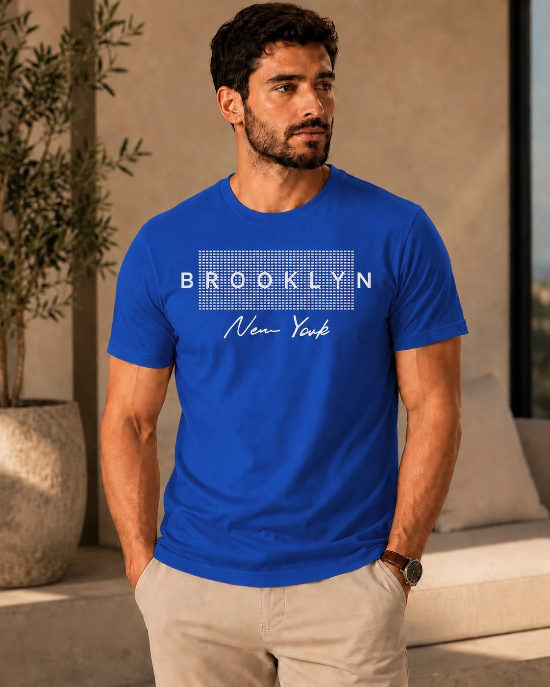 تيشيرت Regular Fit قطن 100% بطبعة Brooklyn New York أمامية ستايل حضري بإطلالة عصرية ومرتبة