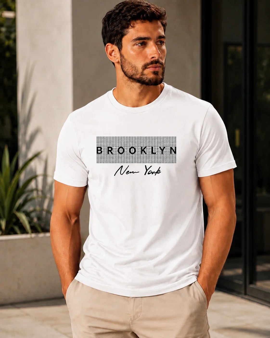 تيشيرت Regular Fit قطن 100% بطبعة Brooklyn New York أمامية ستايل حضري بإطلالة عصرية ومرتبة