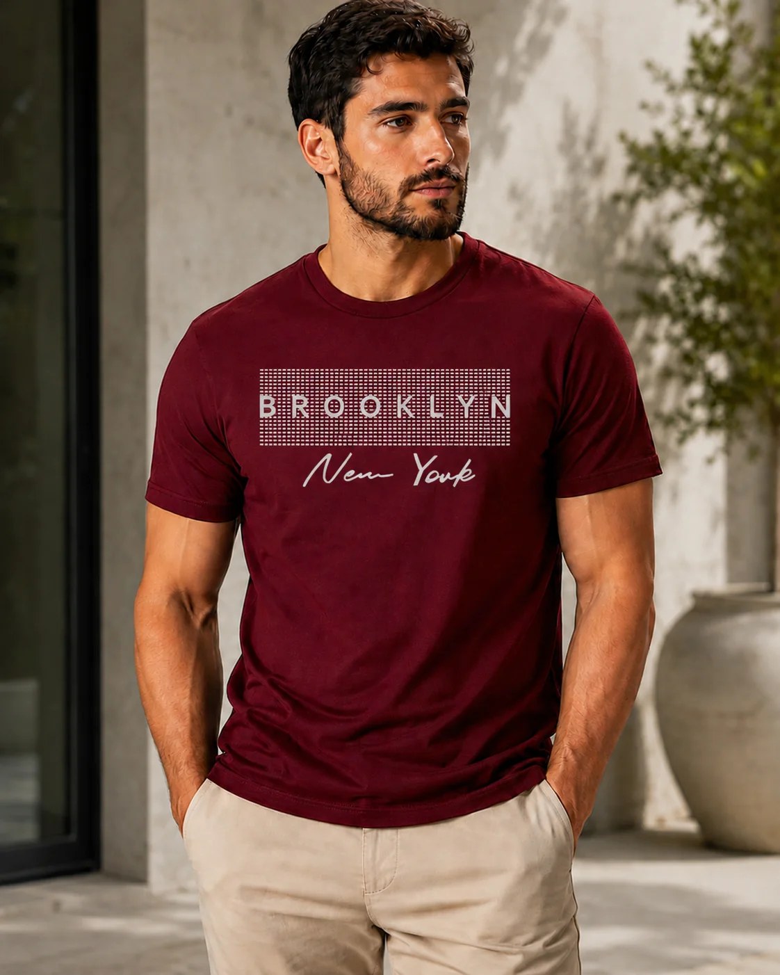 تيشيرت Regular Fit قطن 100% بطبعة Brooklyn New York أمامية ستايل حضري بإطلالة عصرية ومرتبة