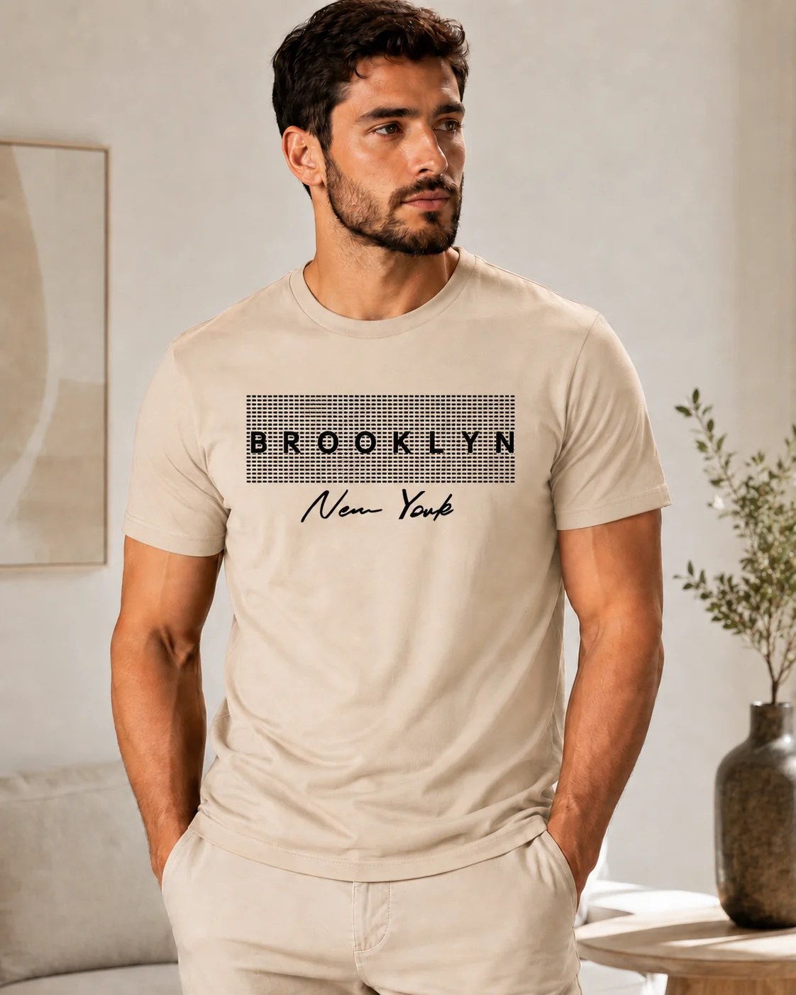 تيشيرت Regular Fit قطن 100% بطبعة Brooklyn New York أمامية ستايل حضري بإطلالة عصرية ومرتبة
