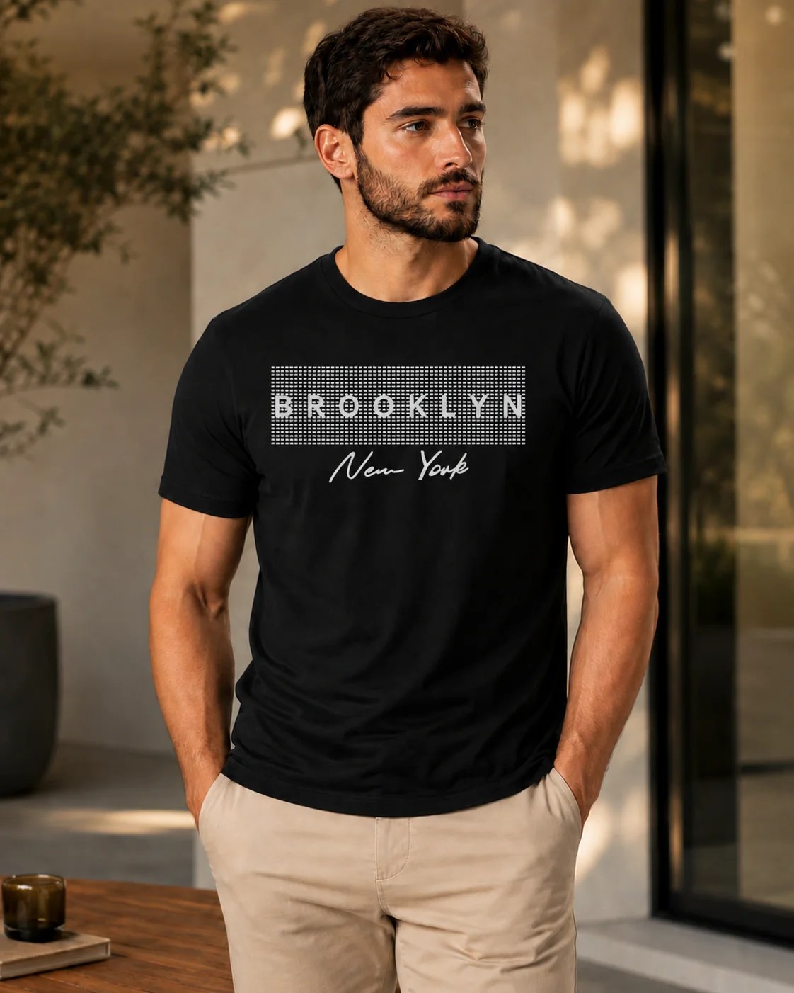 تيشيرت Regular Fit قطن 100% بطبعة Brooklyn New York أمامية ستايل حضري بإطلالة عصرية ومرتبة