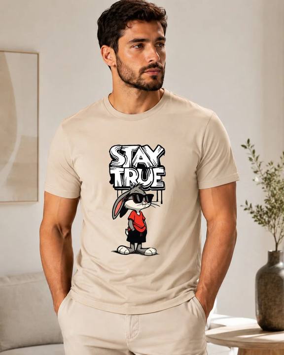 ILEERA® Premium Cotton Regular Fit Stay True Cartoon Print T-Shirt
