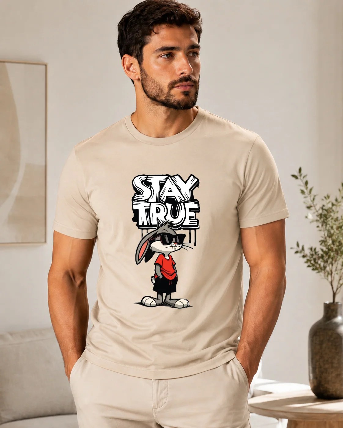 ILEERA® Premium Cotton Regular Fit Stay True Cartoon Print T-Shirt