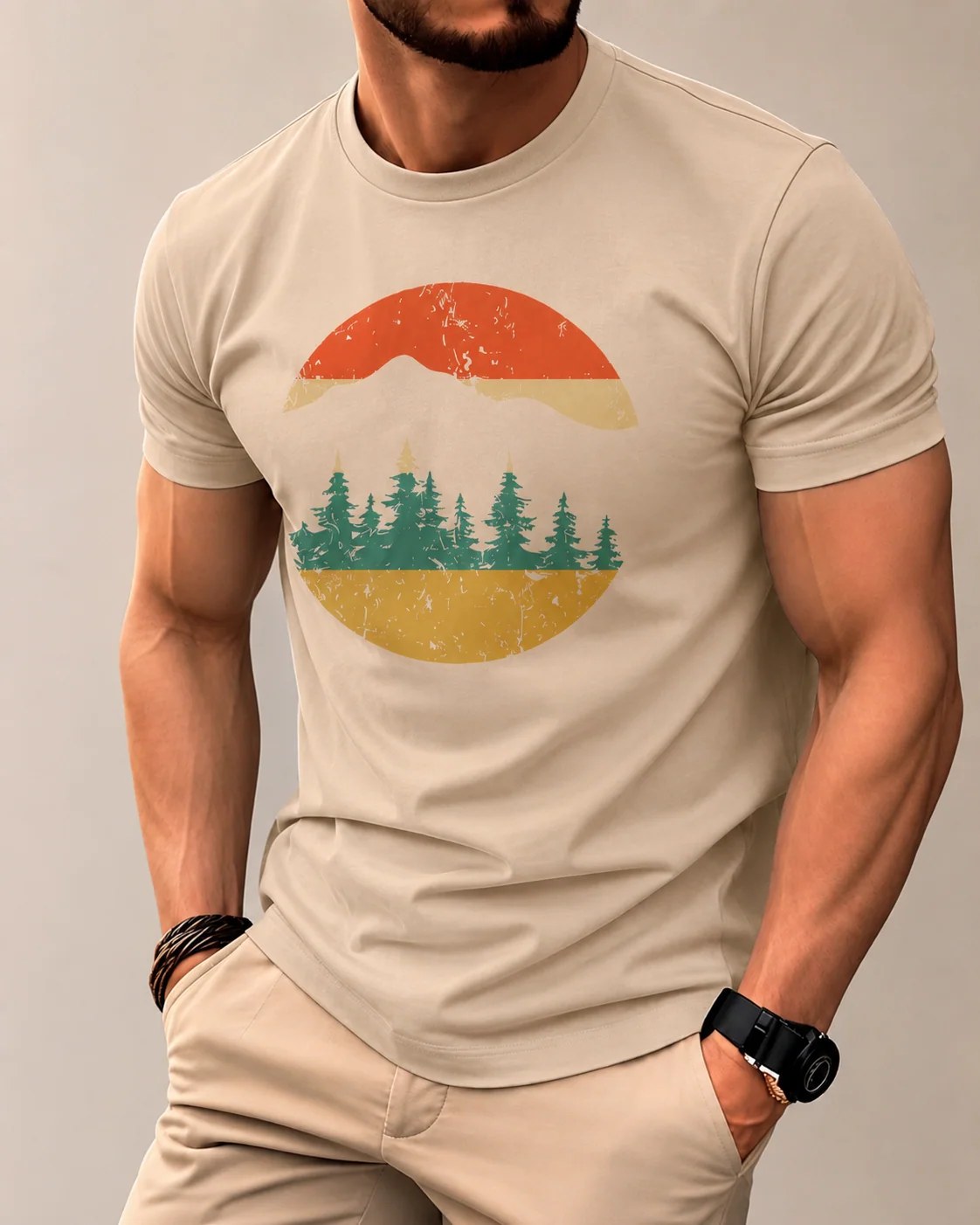 ILEERA® Premium Cotton Regular Fit Mountain Sunset T-Shirt