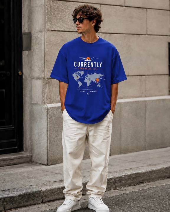 ILEERA® Premium Cotton Oversized Currently Somewhere Else Front Print T-Shirt