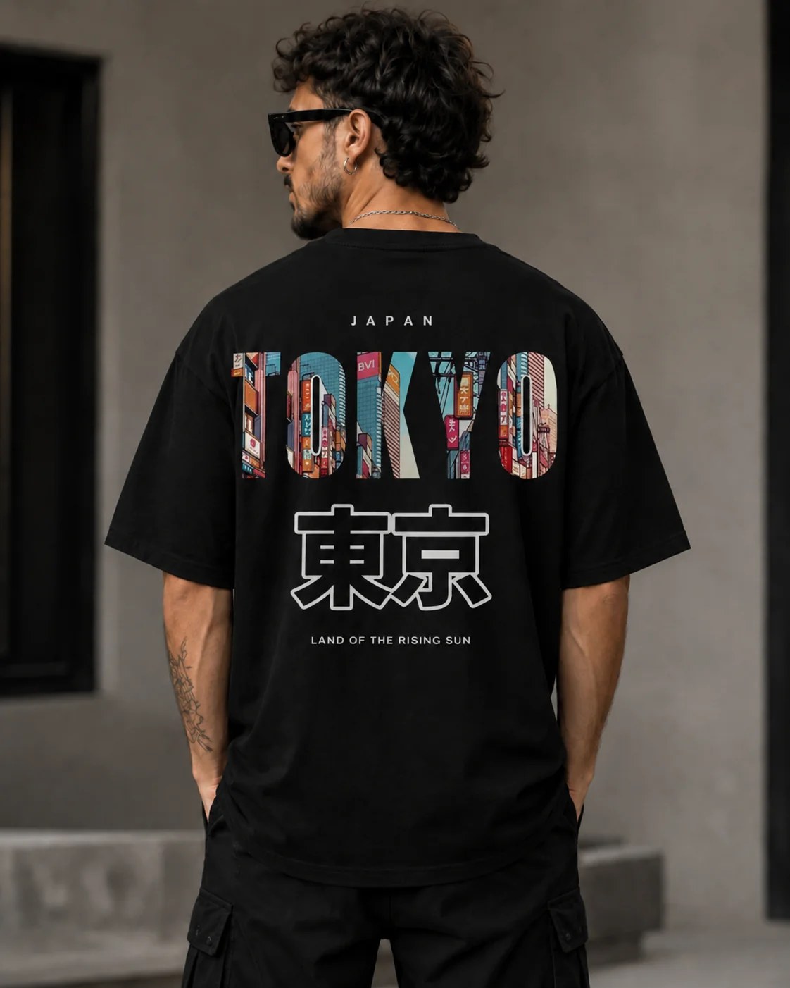 تيشيرت أوفر سايز قطن 100% بطبعة Tokyo Urban خلفية ستايل حضري بإطلالة عصرية وملفتة