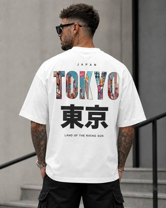 ILEERA® Premium Cotton Oversized Tokyo Urban Back Print T-Shirt