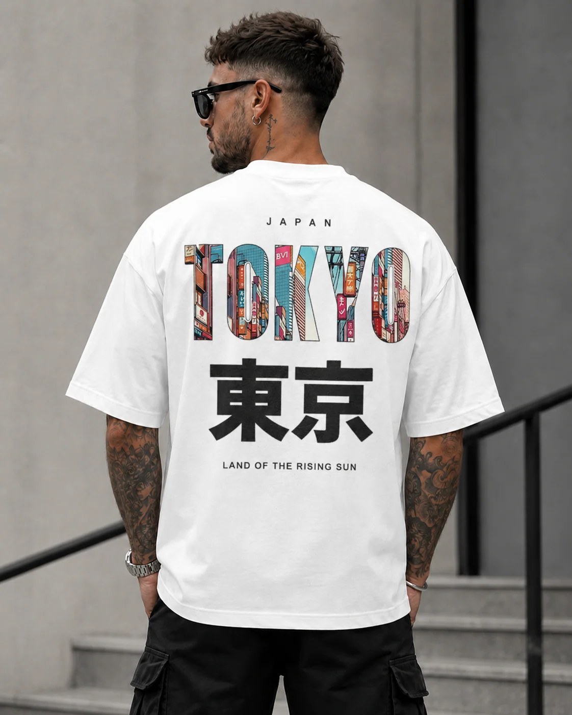 ILEERA® Premium Cotton Oversized Tokyo Urban Back Print T-Shirt