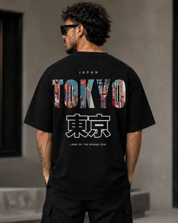 ILEERA® Premium Cotton Oversized Tokyo Urban Back Print T-Shirt