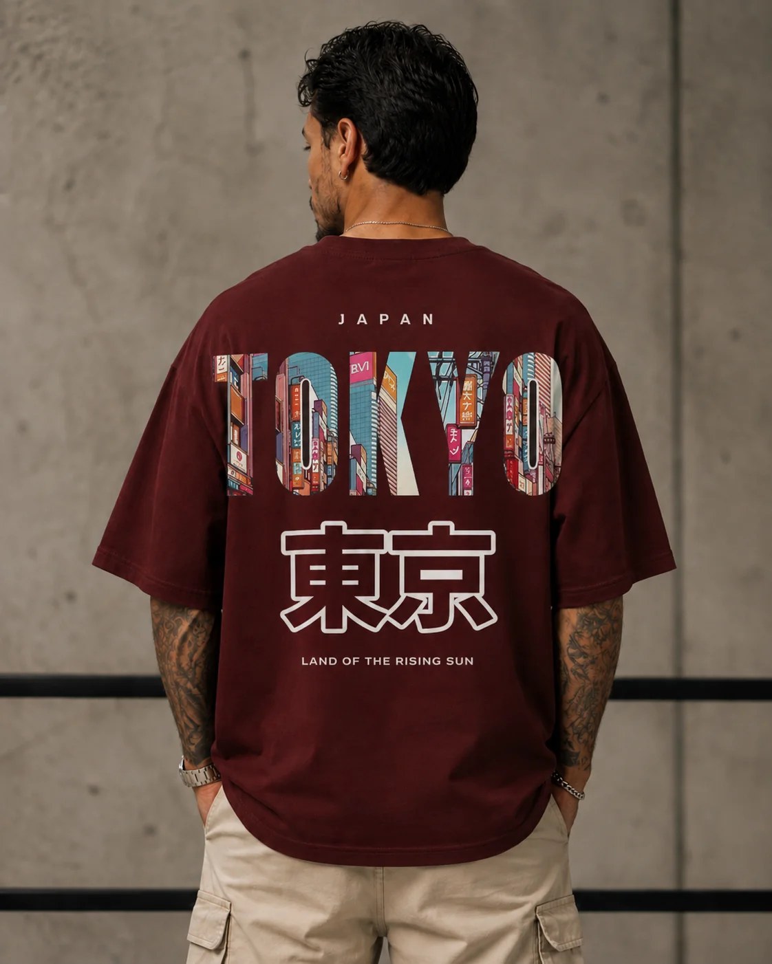 تيشيرت أوفر سايز قطن 100% بطبعة Tokyo Urban خلفية ستايل حضري بإطلالة عصرية وملفتة