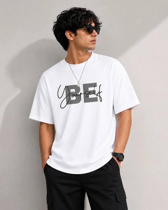 ILEERA® Premium Cotton Oversized Be Yourself Front Print T-Shirt