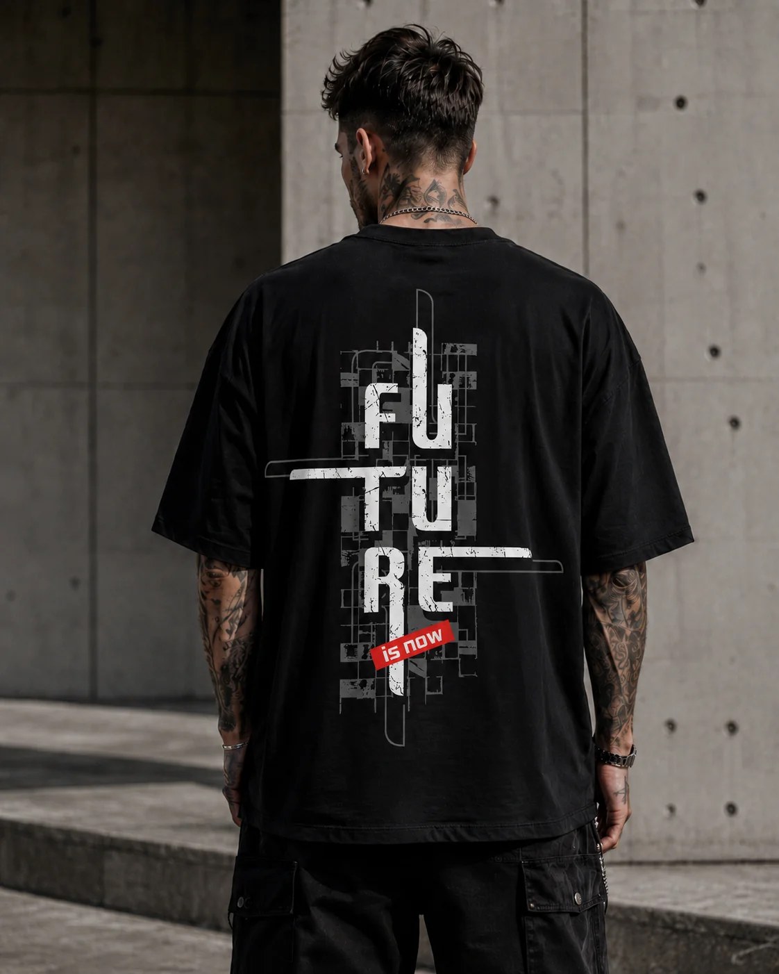 تيشيرت أوفر سايز قطن 100% بطبعة Future Is Now ستايل ستريت وير عصري