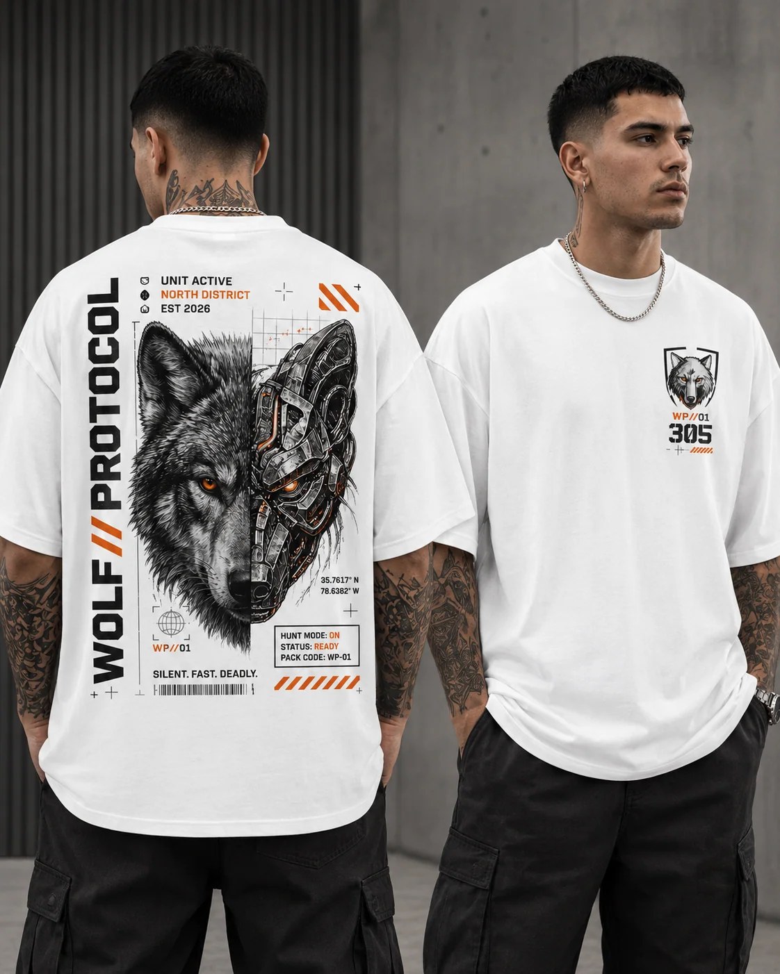 ILEERA® Premium Cotton Oversized Wolf Protocol T-Shirt