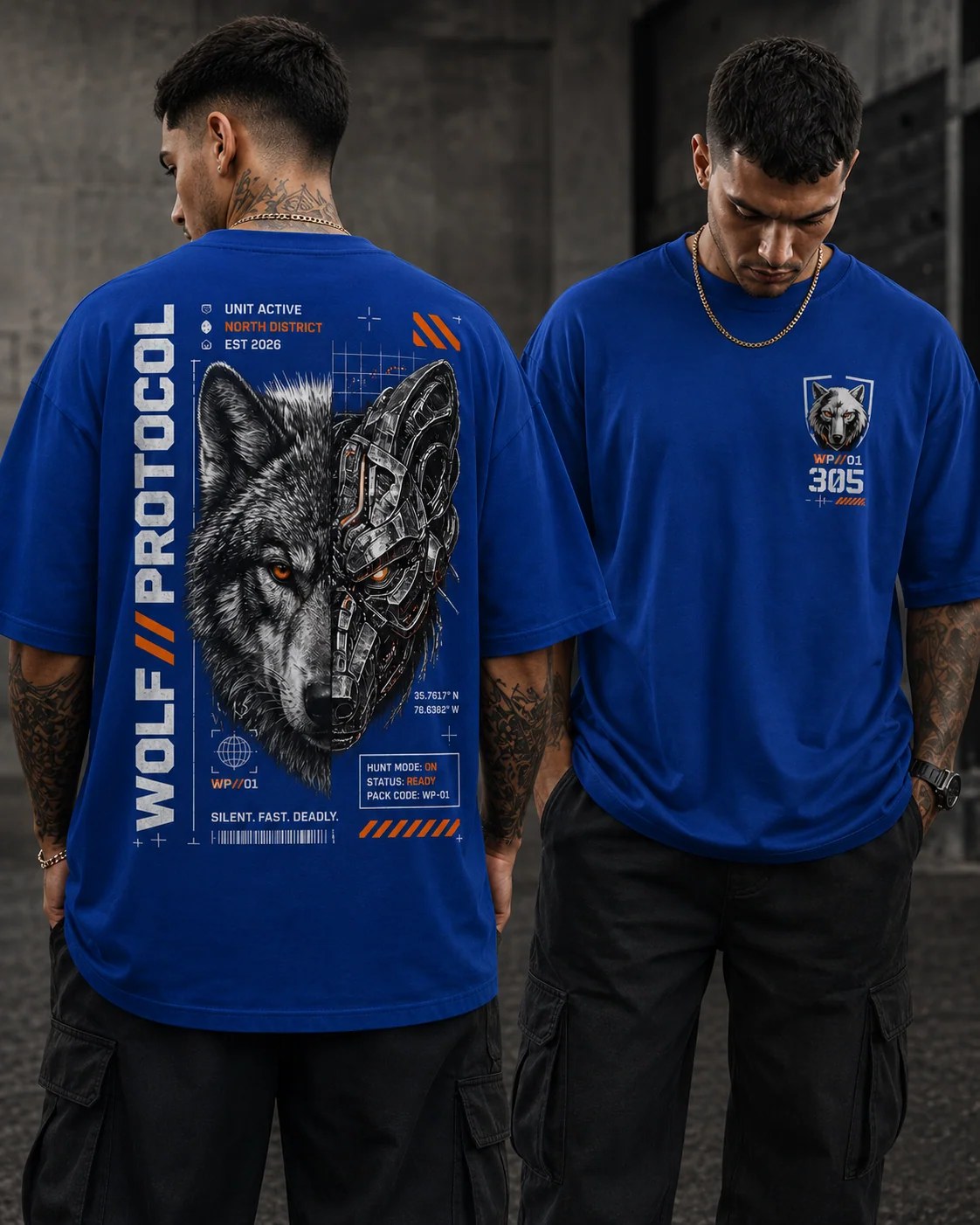 ILEERA® Premium Cotton Oversized Wolf Protocol T-Shirt