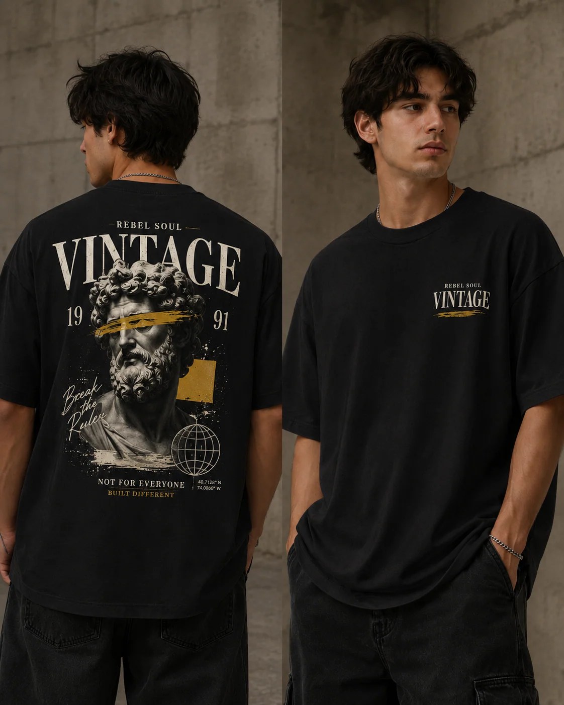 ILEERA® Premium Cotton Oversized Rebel Soul Vintage T-Shirt