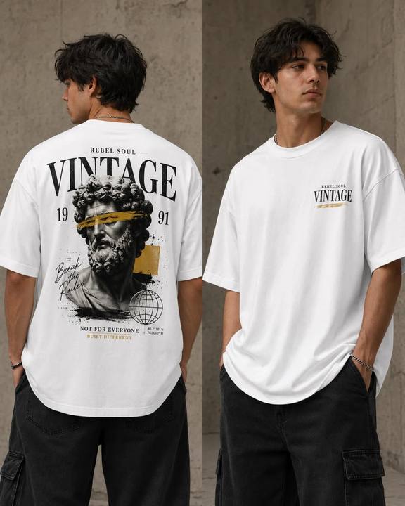 ILEERA® Premium Cotton Oversized Rebel Soul Vintage T-Shirt