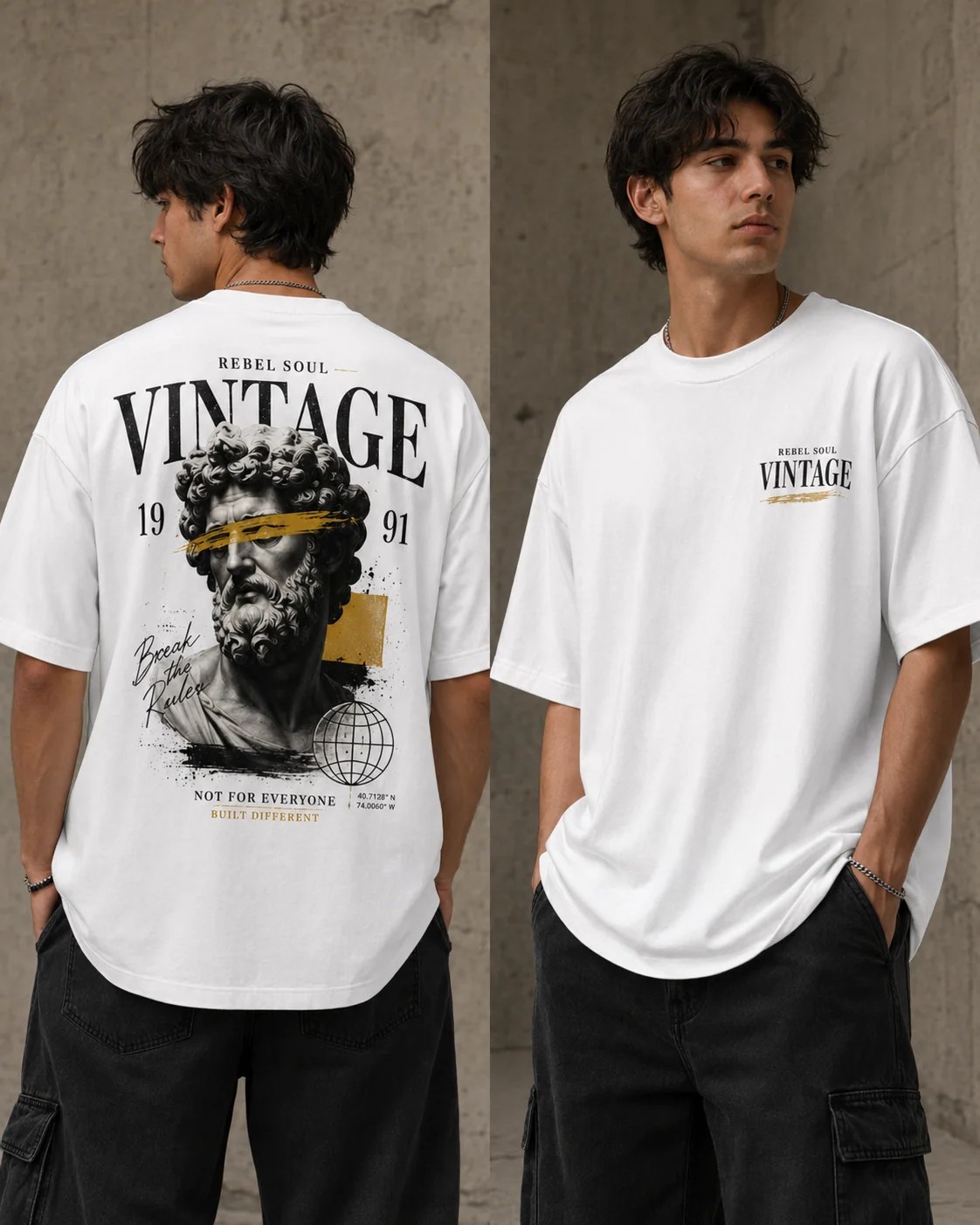ILEERA® Premium Cotton Oversized Rebel Soul Vintage T-Shirt