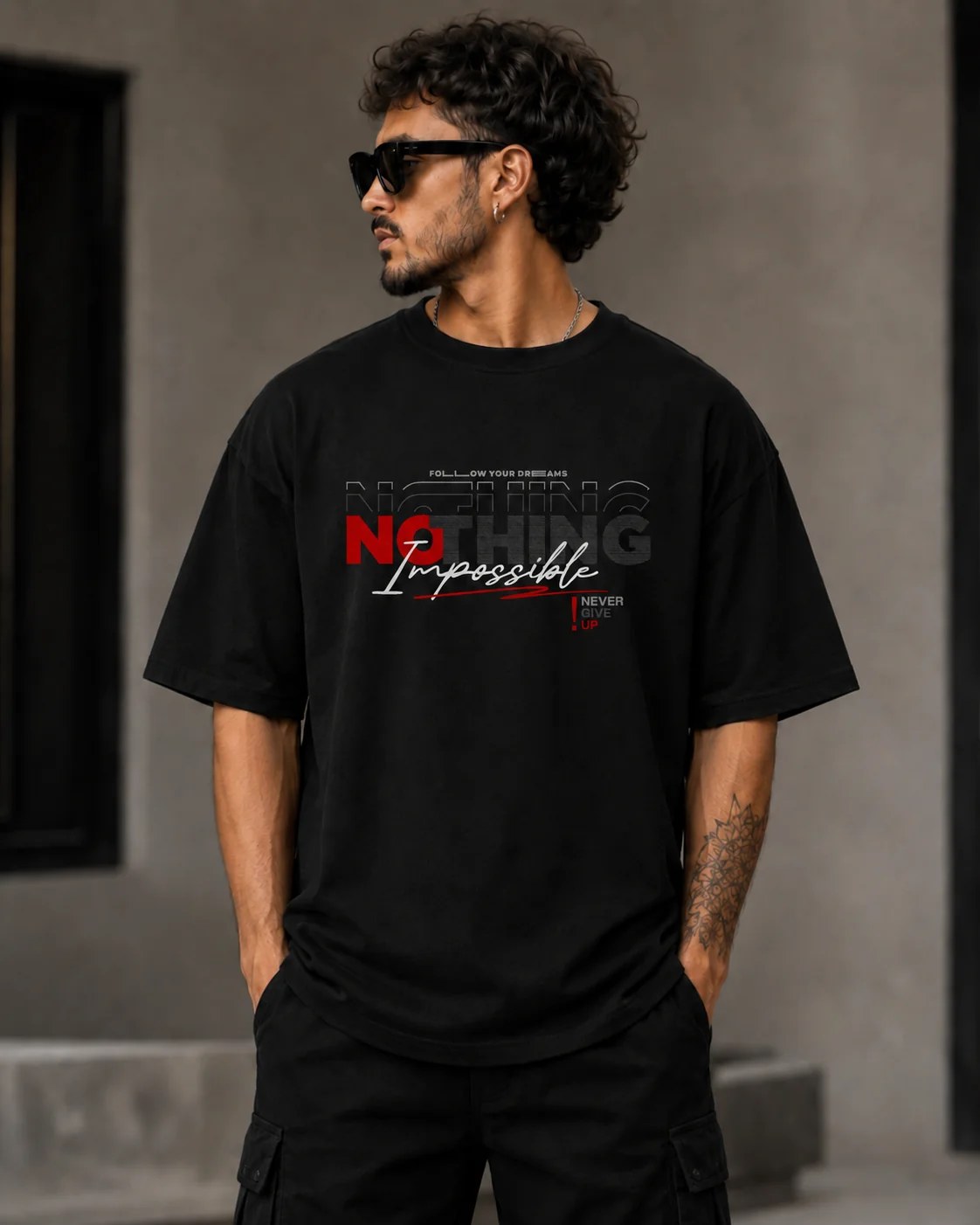 ILEERA® Premium Cotton Oversized Nothing Impossible T-Shirt