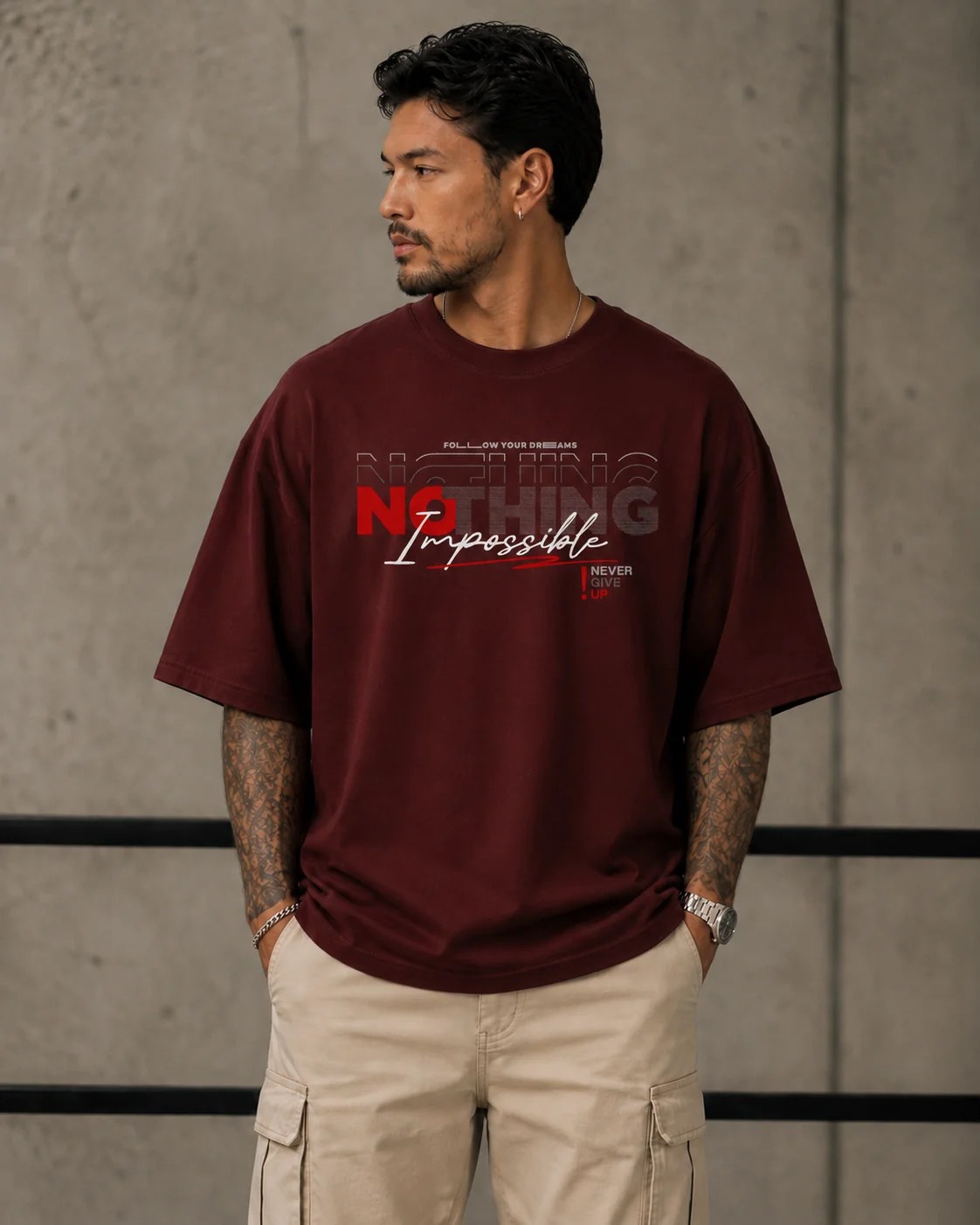ILEERA® Premium Cotton Oversized Nothing Impossible T-Shirt