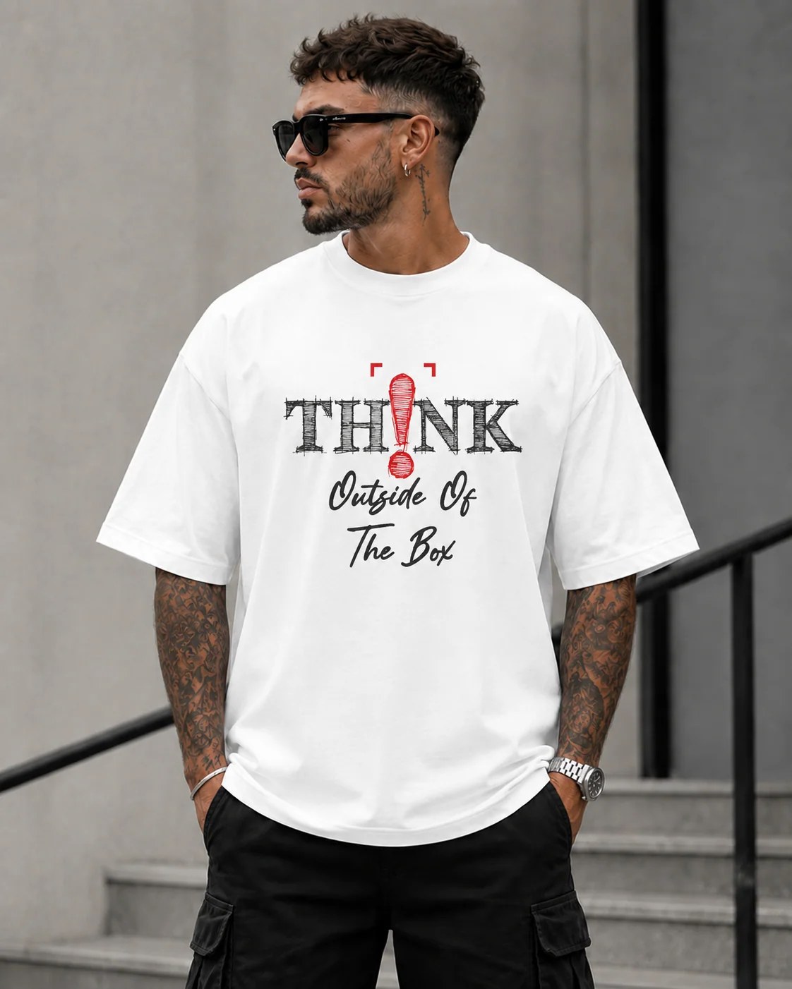 ILEERA® Premium Cotton Oversized Think Outside The Box T-Shirt