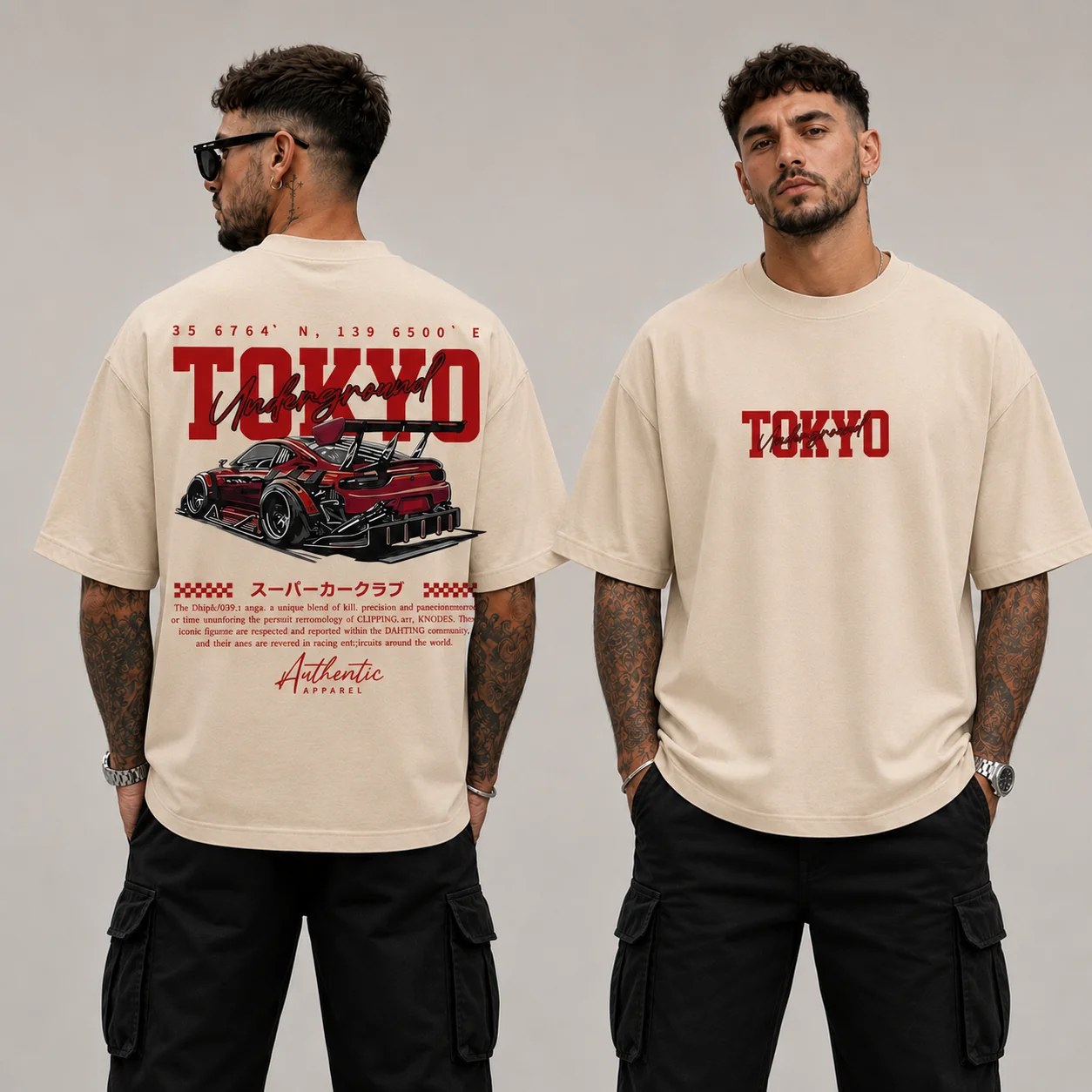 تيشيرت أوفر سايز قطن 100% بطبعة Tokyo Underground ستايل ستريت وير ياباني عصري