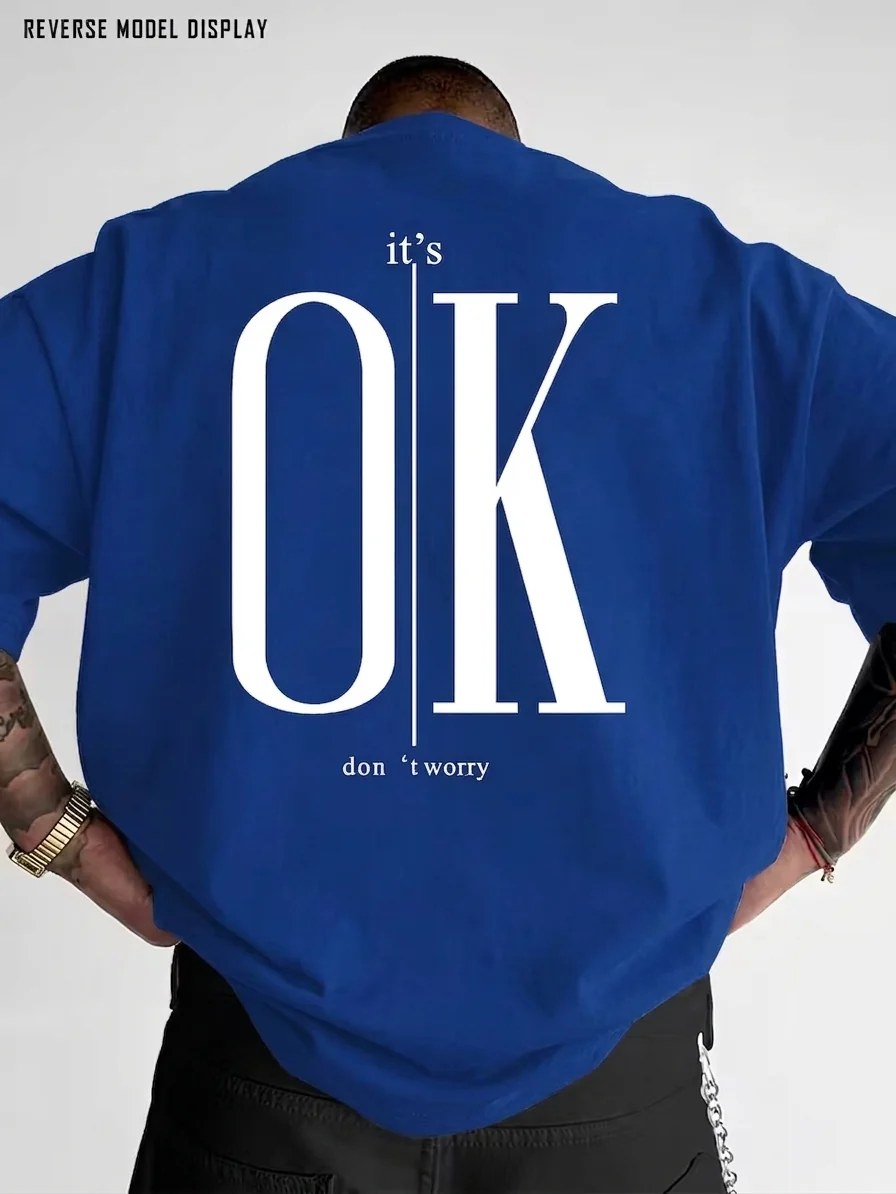 تيشيرت أوفر سايز قطن 100% بطبعة It’s OK ستايل مريح بإطلالة هادئة وعصرية
