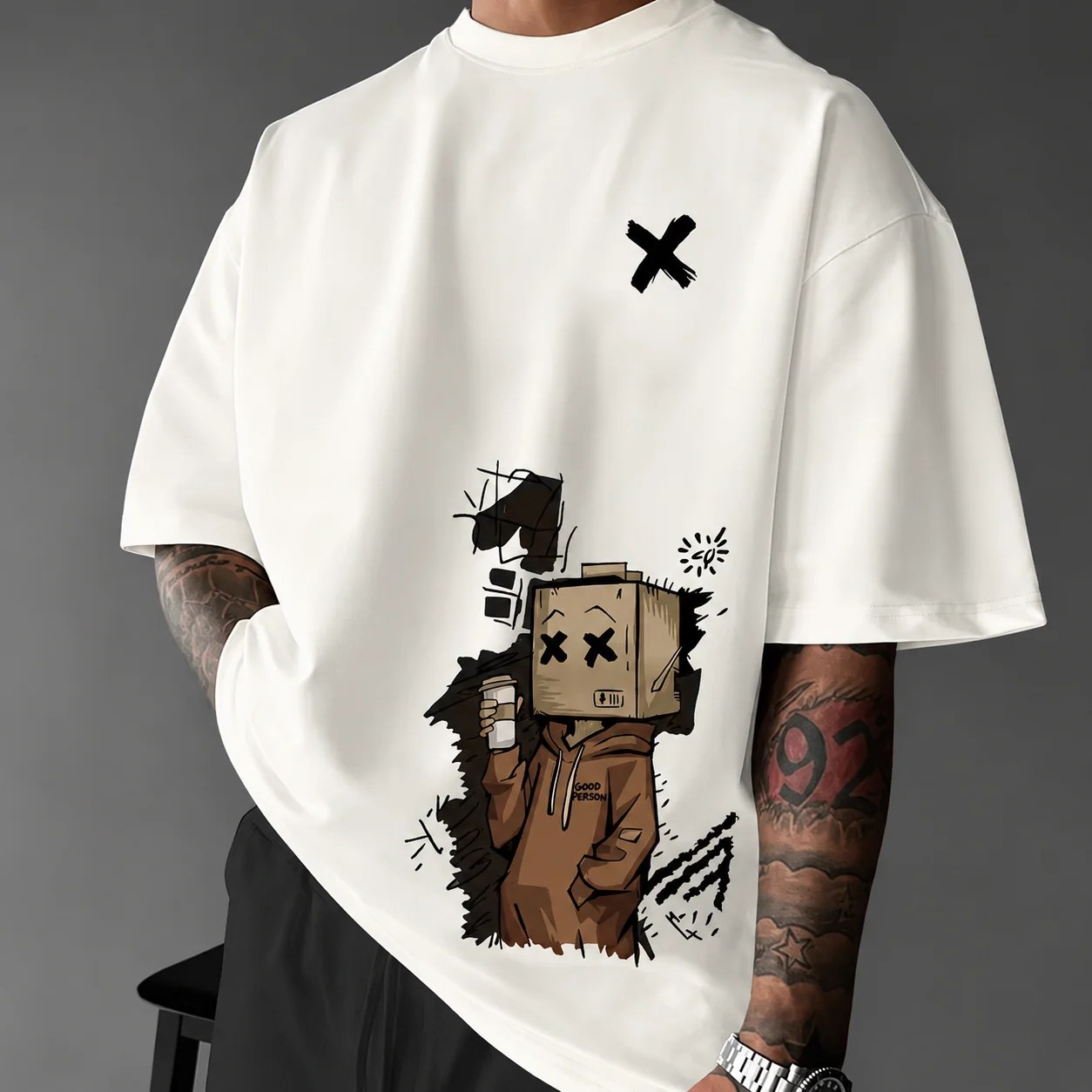 ILEERA® Premium Cotton Oversized Urban Sketch T-Shirt