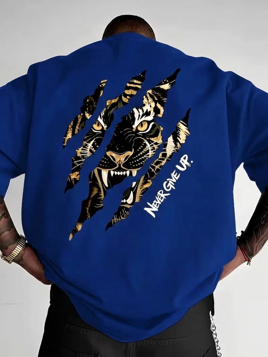 تيشيرت أوفر سايز قطن 100% بطبعة Tiger Art ستايل جريء بإطلالة قوية