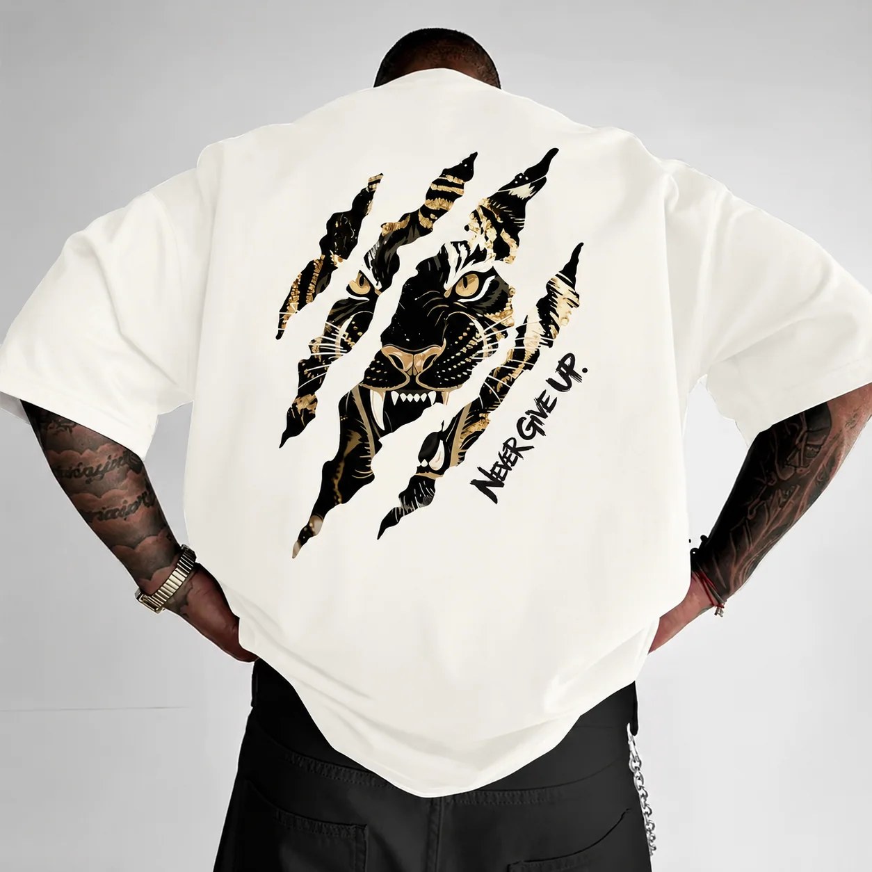 ILEERA® Premium Cotton Oversized Tiger Art T-Shirt