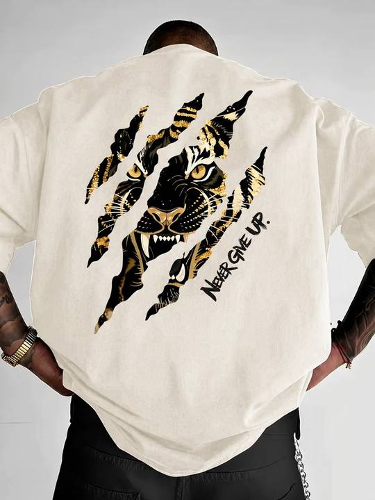 ILEERA® Premium Cotton Oversized Tiger Art T-Shirt