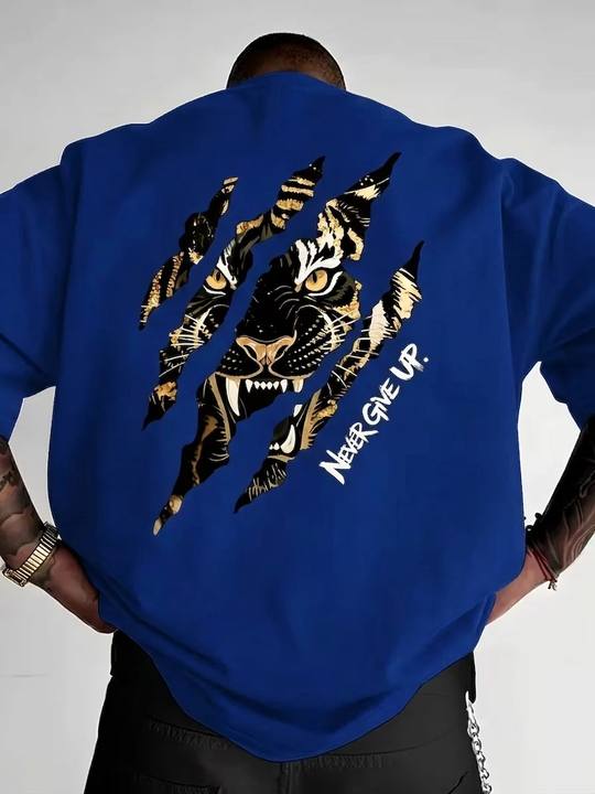 ILEERA® Premium Cotton Oversized Tiger Art T-Shirt