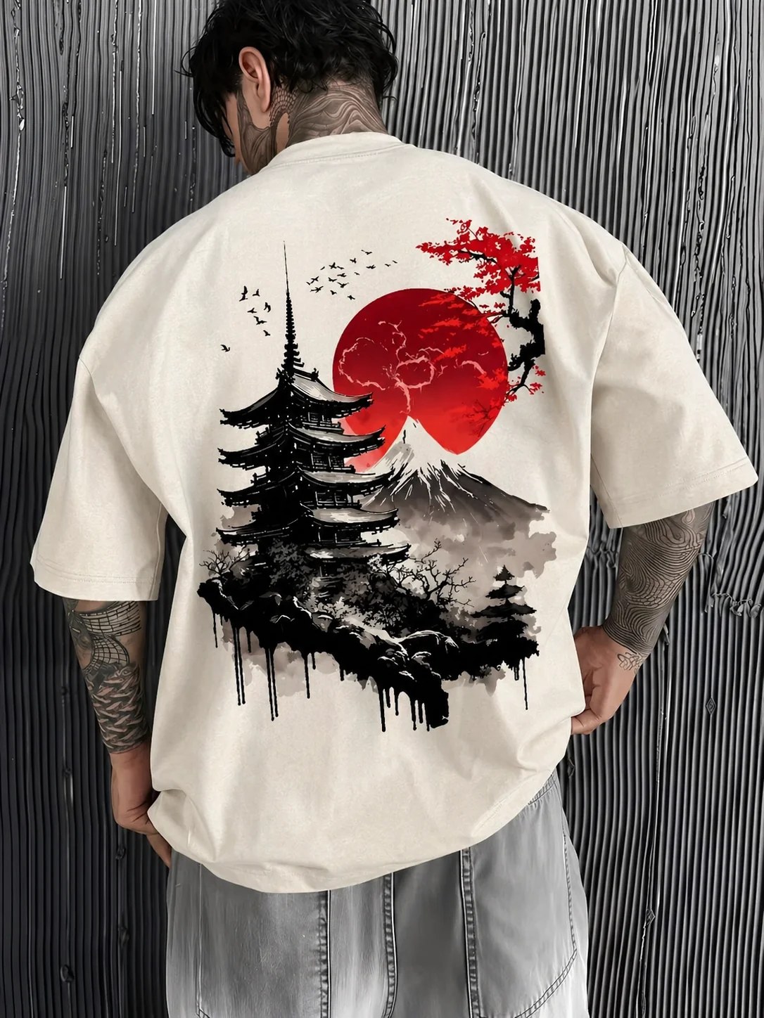 تيشيرت أوفر سايز قطن 100% بطبعة Samurai Art ستايل جريء بإطلالة مميزة