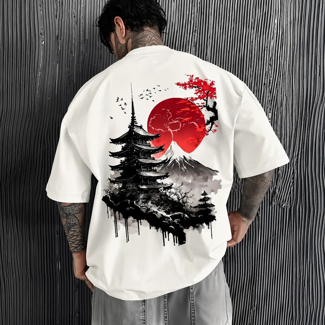 تيشيرت أوفر سايز قطن 100% بطبعة Samurai Art ستايل جريء بإطلالة مميزة